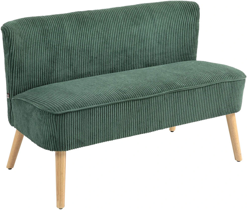 HOMCOM 2 vietų sofa, sofa su kordine išvaizda, medinės kojos, minkšta sofa, dvivietė sofa svetainei, miegamajam, 117 x 56,5 x 77 cm, žalios spalvos