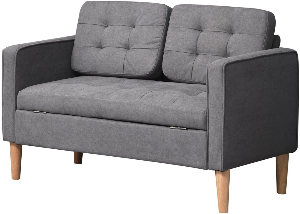 HOMCOM 2-viečių sofa, medžiaginė, nuimama, su pagalvėlėmis, kaučiukmedis, medvilnė, pilka, 117 x 62 x 78 cm