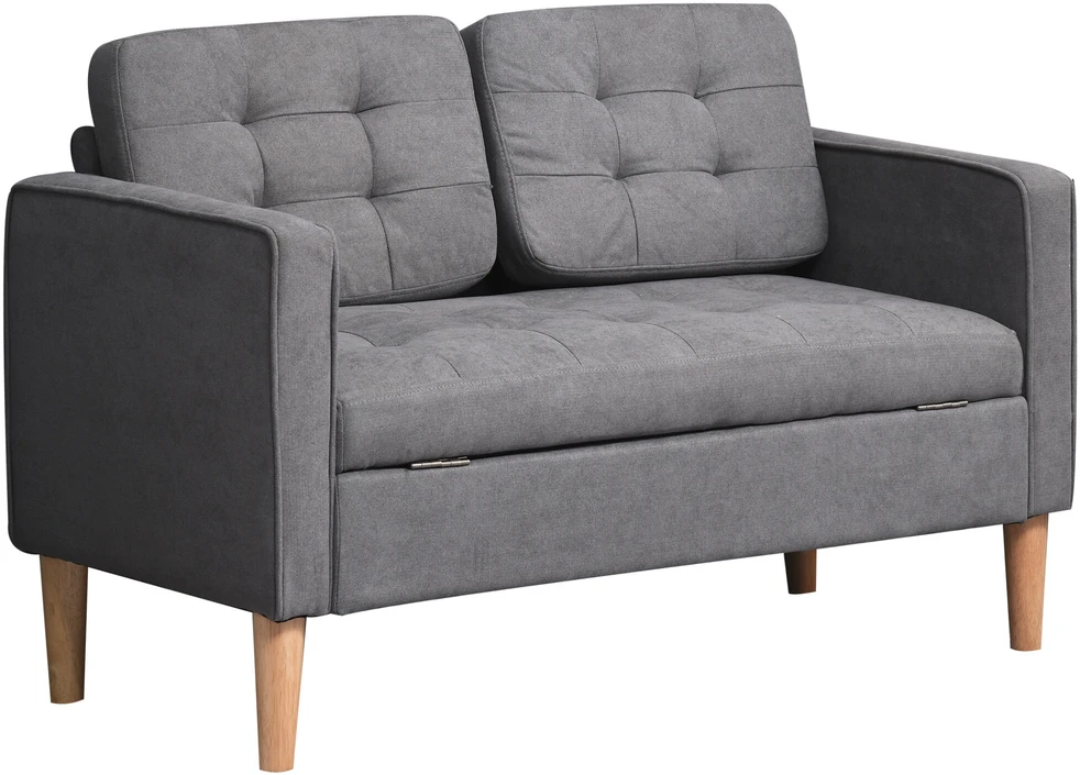 HOMCOM 2-viečių sofa, medžiaginė, nuimama, su pagalvėlėmis, kaučiukmedis, medvilnė, pilka, 117 x 62 x 78 cm