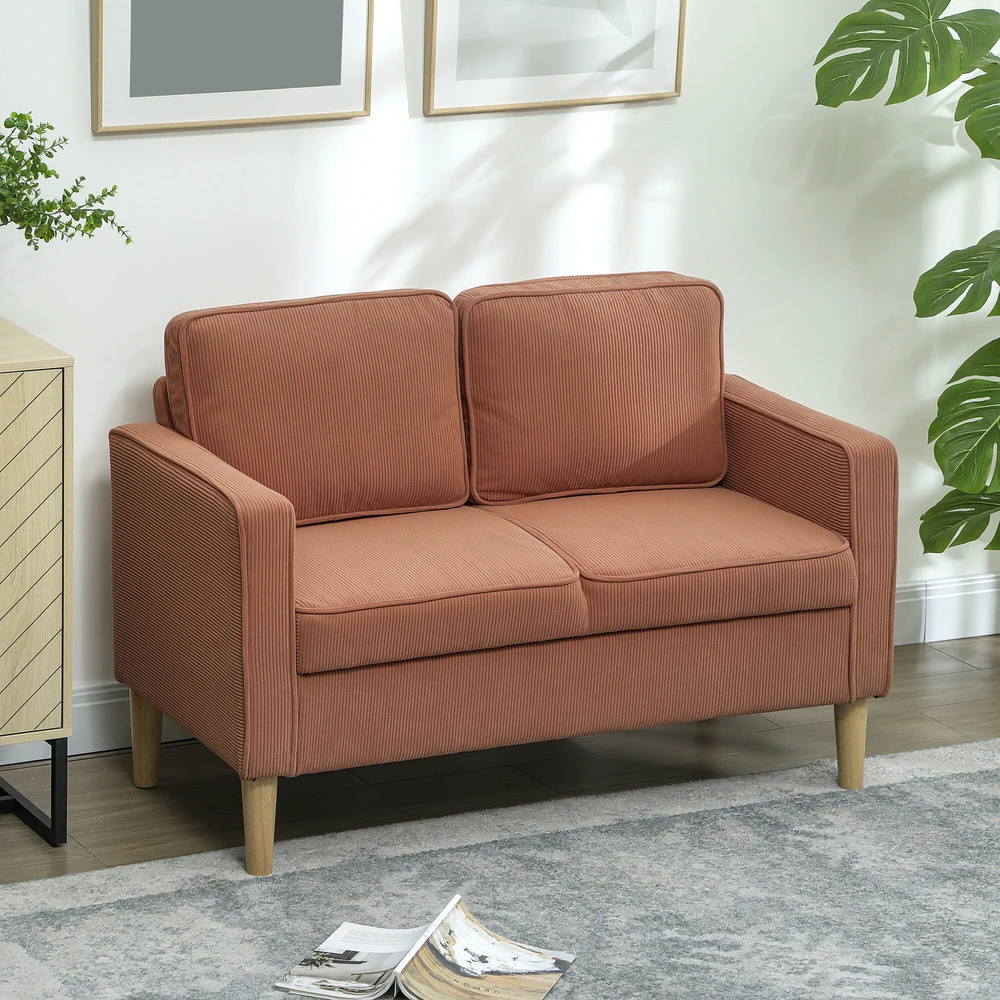 HOMCOM 2 vietų sofa, maža sofa su porankiais, daiktadėže, moderni gobeleninė sofa, velveto išvaizda, medinės kojelės, pagalvė, poilsio sofa svetainei, miegamajam, 117 x 63 x 79 cm, rožinė