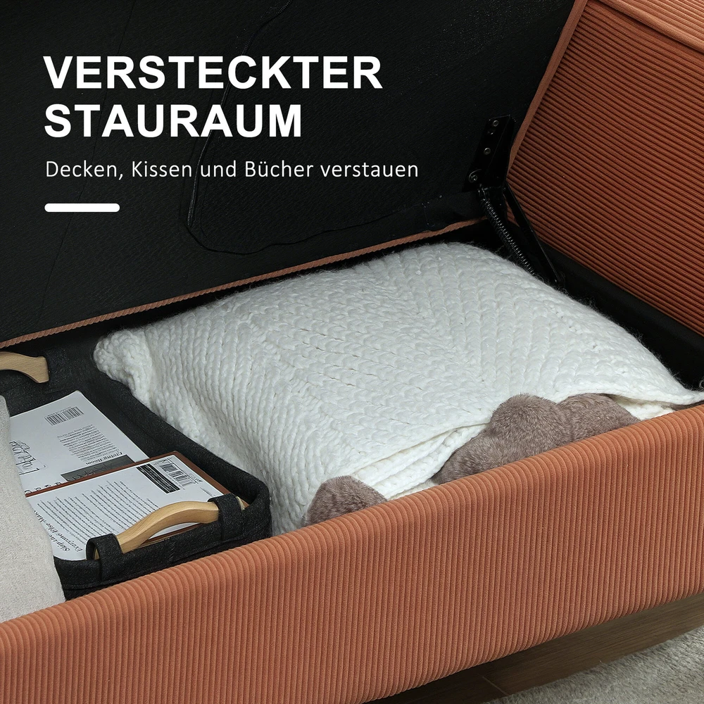 HOMCOM 2 vietų sofa, maža sofa su porankiais, daiktadėže, moderni gobeleninė sofa, velveto išvaizda, medinės kojelės, pagalvė, poilsio sofa svetainei, miegamajam, 117 x 63 x 79 cm, rožinė