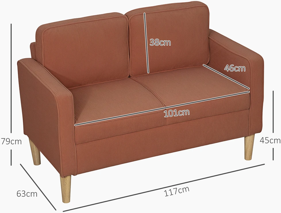 HOMCOM 2 vietų sofa, maža sofa su porankiais, daiktadėže, moderni gobeleninė sofa, velveto išvaizda, medinės kojelės, pagalvė, poilsio sofa svetainei, miegamajam, 117 x 63 x 79 cm, rožinė