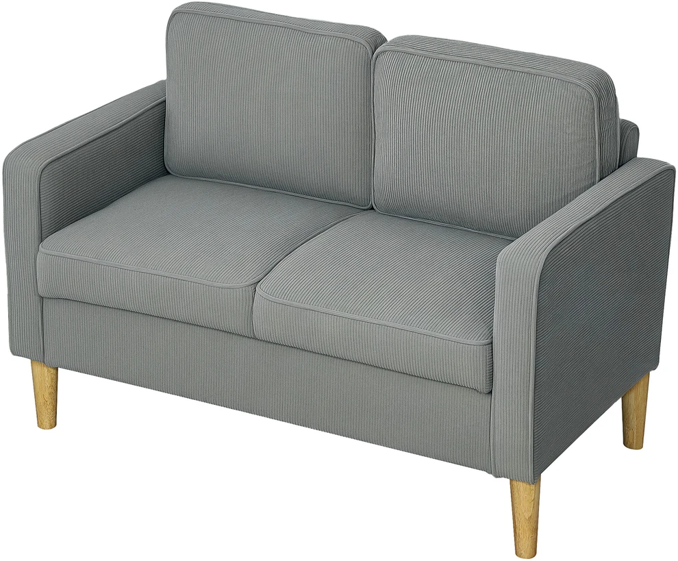 HOMCOM dvivietė sofa, maža sofa su porankiais, daiktadėžė, moderni gobeleninė sofa su velveto išvaizda, medinės kojelės, pagalvėlės, poilsio sofa svetainei, miegamajam, 117 x 63 x 79 cm, šviesiai pilka
