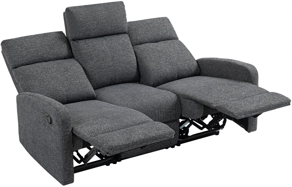 Fotelis HOMCOM 3 vietų sofa, individualiai reguliuojamos nugaros atramos, kojų atramos, audinio apmušalai, metalas, pilka