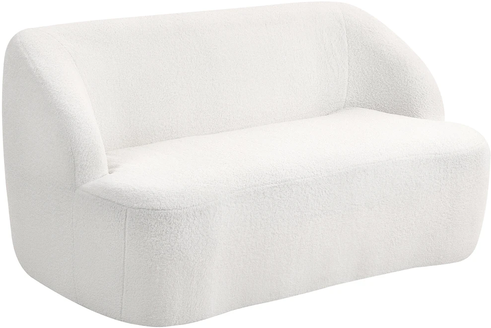HOMCOM dvivietė sofa, išlenkto dizaino, paminkštinta sofa su fliso apmušalu, svetainei, miegamajam, namų biurui, kreminė balta