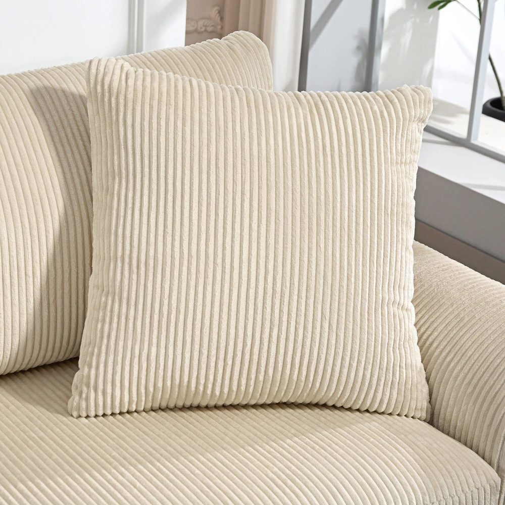 HOMCOM 3 vietų sofa, sofa su porankiais, pagalvėlės, paminkštinta sofa su velveto audinio apmušalais, storai paminkštinta svetainės sofa iki 450 kg gyvenamajam kambariui, miegamajam 212 x 80 x 88 cm, kreminės baltos spalvos
