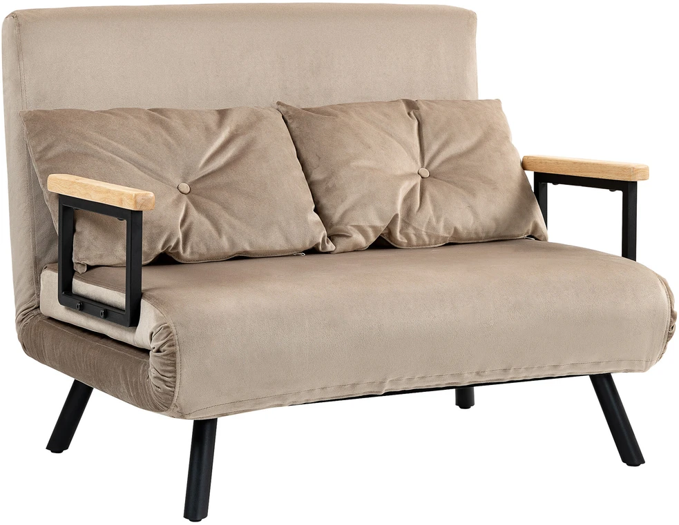 HOMCOM sofa lova, sulankstoma lova su miegojimo funkcija, reguliuojamas atlošas, polsteruota sofa su pagalve, aksominio stiliaus, svetainei, miegamajam, šviesiai ruda