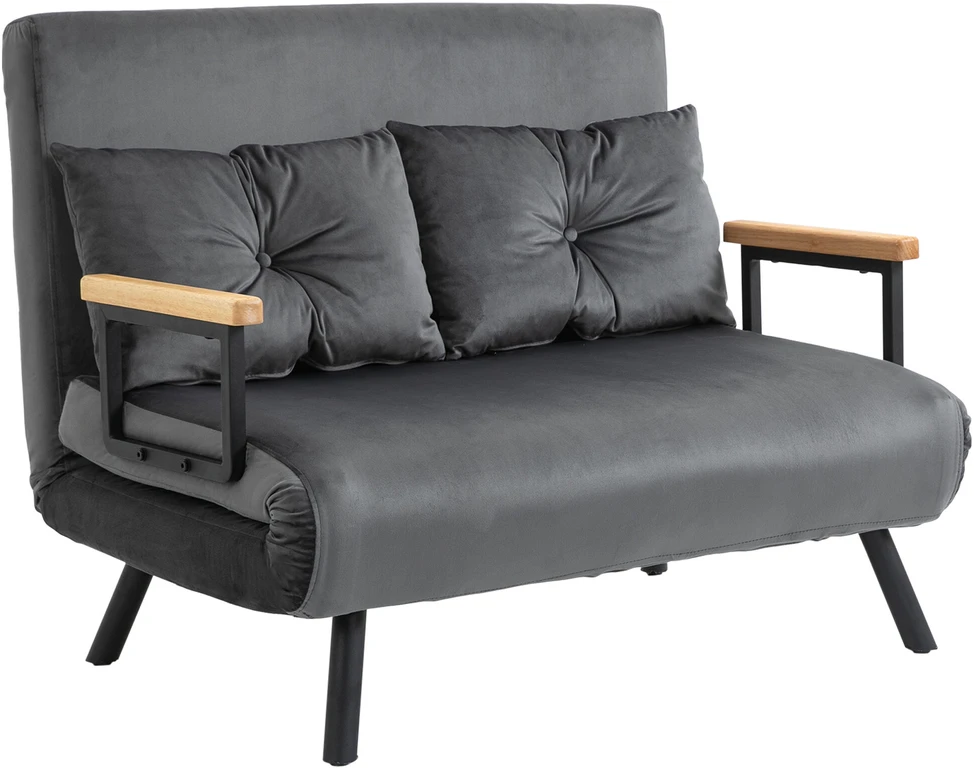 HOMCOM sofa lova su patalynės dėže, sofa su miegojimo funkcija, aksominės išvaizdos sofa su nugaros pagalvėlėmis, tamsiai pilka, 102 x 73 x 81 cm