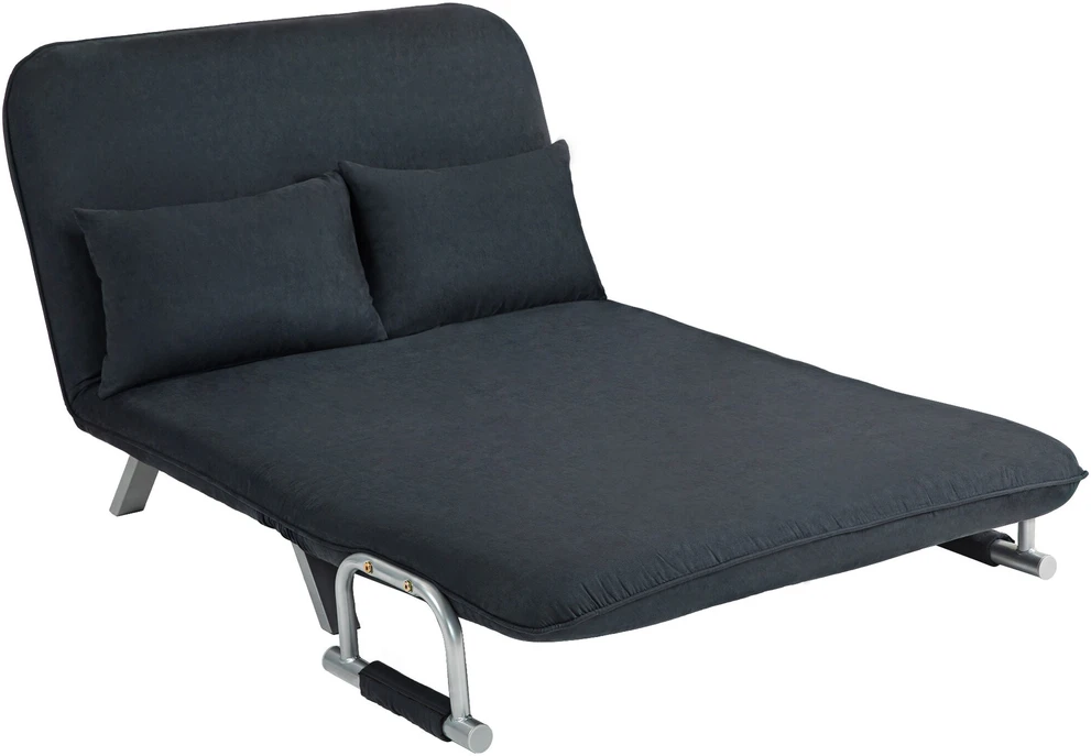 HOMCOM sofa-lova su reguliuojamu atlošu, pagalvėlėmis, 2 vietų, aksominės išvaizdos, su porankiais, skirta svetainei, miegamajam, juoda