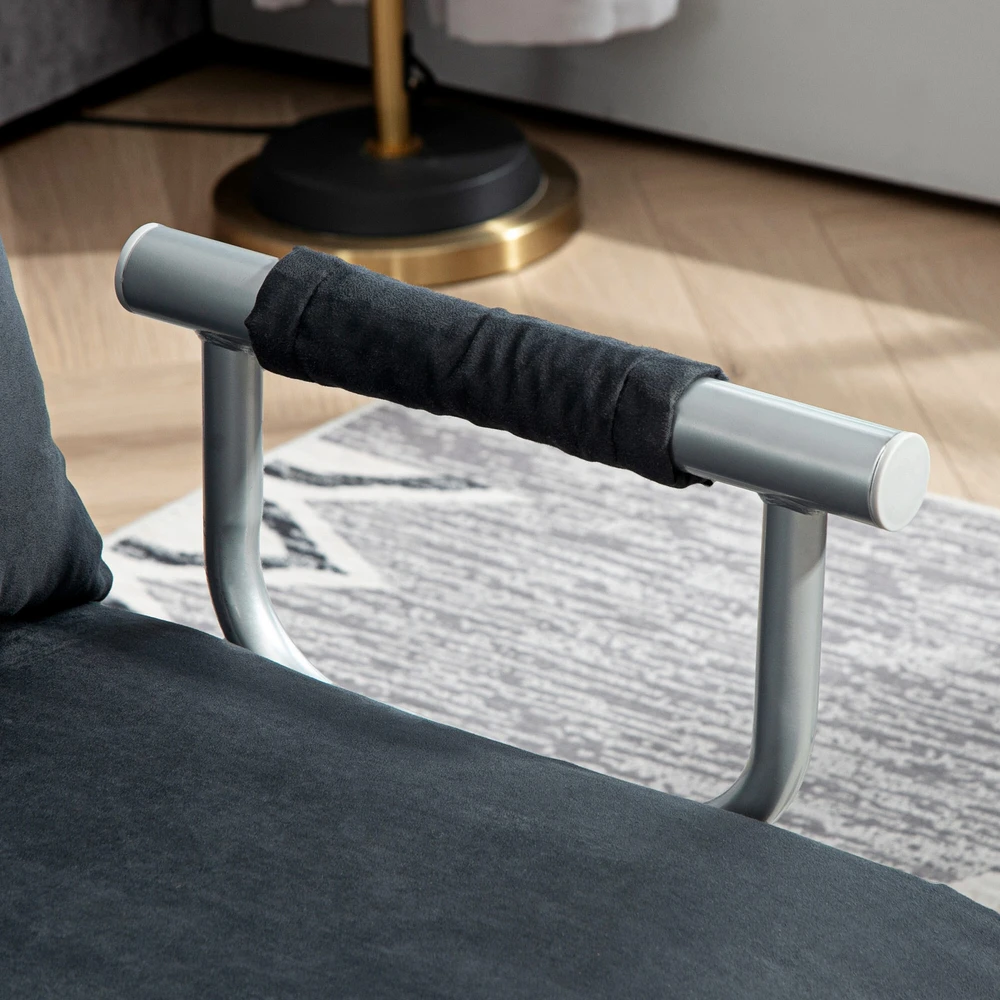 HOMCOM sofa-lova su reguliuojamu atlošu, pagalvėlėmis, 2 vietų, aksominės išvaizdos, su porankiais, skirta svetainei, miegamajam, juoda