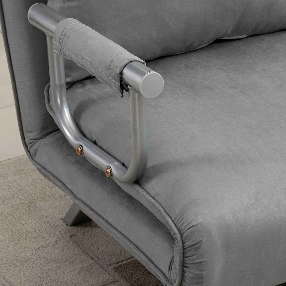 HOMCOM dvivietė sofa-lova su miegojimo funkcija ir pagalve, reguliuojama sofa, iki 150 kg, šviesiai pilka