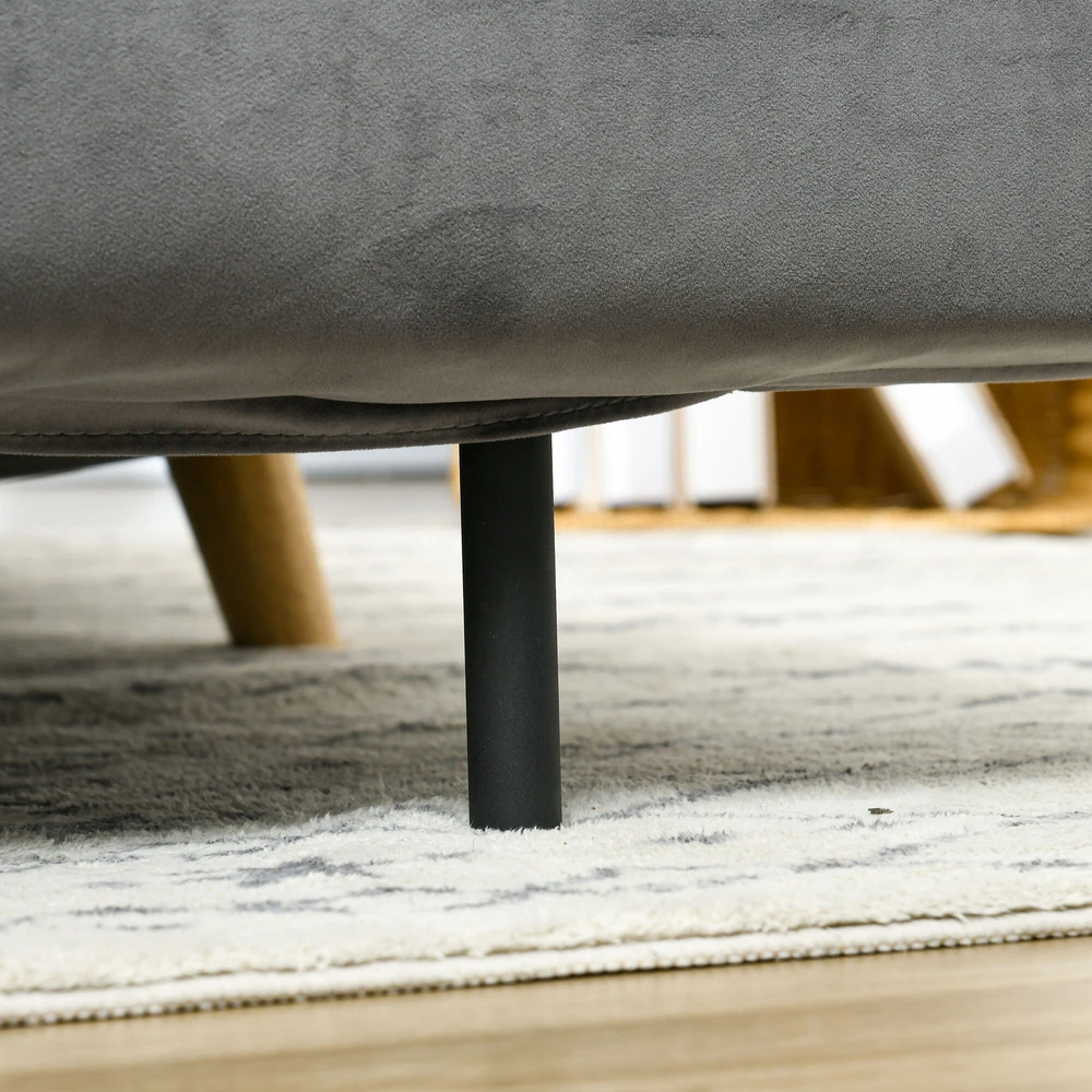 HOMCOM 2 vietų sofa-lova, išskleidžiama sofa su miegamąja funkcija, reguliuojamu atlošu, pagalvėlėmis, aksominės išvaizdos, pilka, 130 x 78 x 79 cm