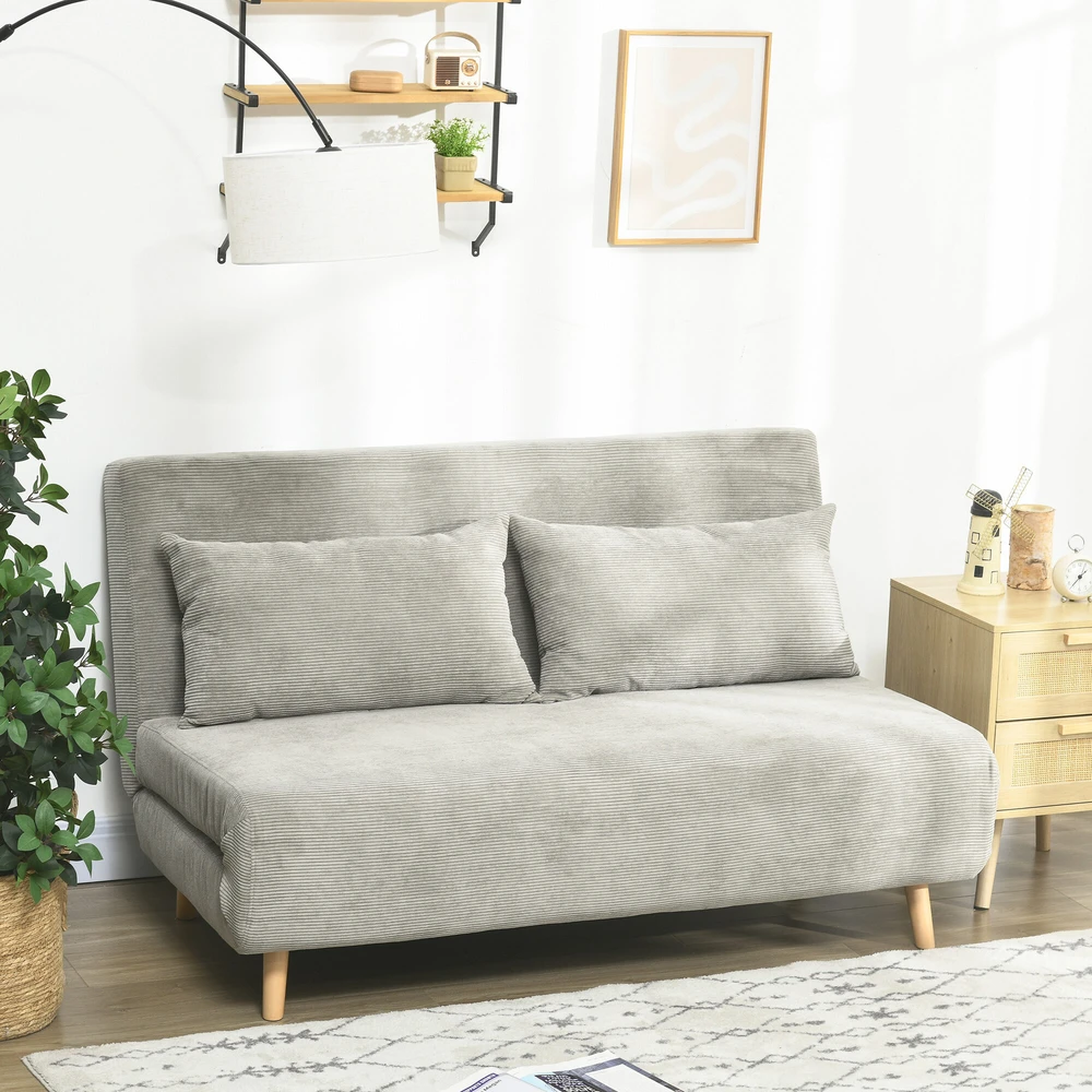 HOMCOM sofa lova, sulankstoma lova su miegamąja funkcija, nugaros pagalvėlė, minkšta sofa su reguliuojamu atlošu, aksominė išvaizda, 141 x 90 x 81 cm, pilka