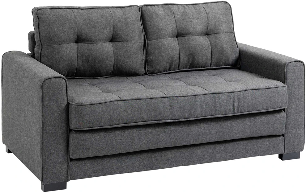 HOMCOM dvivietė sofa-lova, išlankstoma sofa su miegojimo funkcija, lino tekstūros audinys, kaučiukmedis, pilka, 147,5x75x85 cm