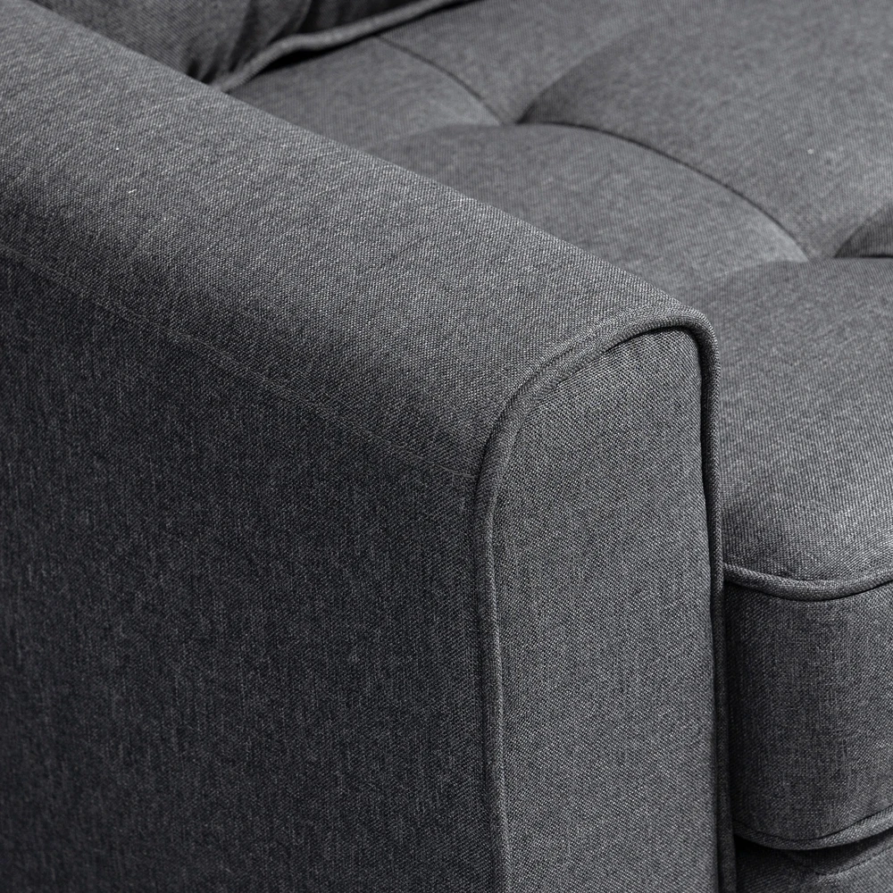 HOMCOM dvivietė sofa-lova, išlankstoma sofa su miegojimo funkcija, lino tekstūros audinys, kaučiukmedis, pilka, 147,5x75x85 cm