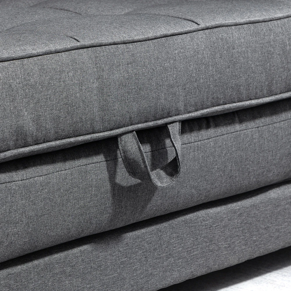 HOMCOM dvivietė sofa-lova, išlankstoma sofa su miegojimo funkcija, lino tekstūros audinys, kaučiukmedis, pilka, 147,5x75x85 cm