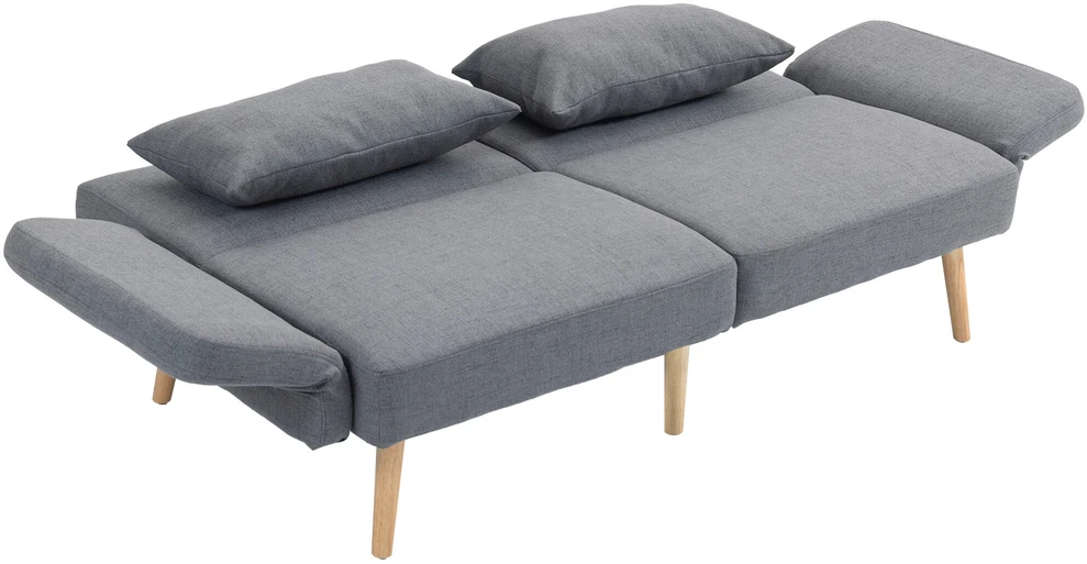 HOMCOM Sofa-lova, 2 vietų sulankstoma lova su lovos funkcija, 2 pagalvėlės, 3 vietų minkšta sofa su reguliuojamu atlošu, lininės išvaizdos, skirta svetainei, miegamajam, 170 x 83 x 80 cm, pilka