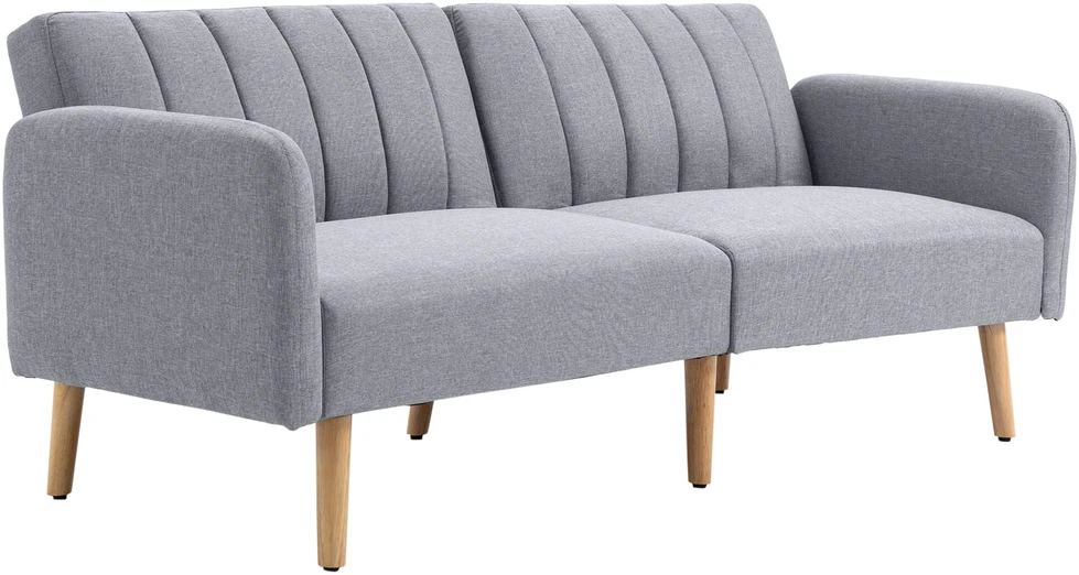 HOMCOM skandinaviško dizaino sofa-lova 2 asmenims, 3 kryptimis reguliuojamas atlošas, gumos medžio kojos, pilkos spalvos lininis audinys