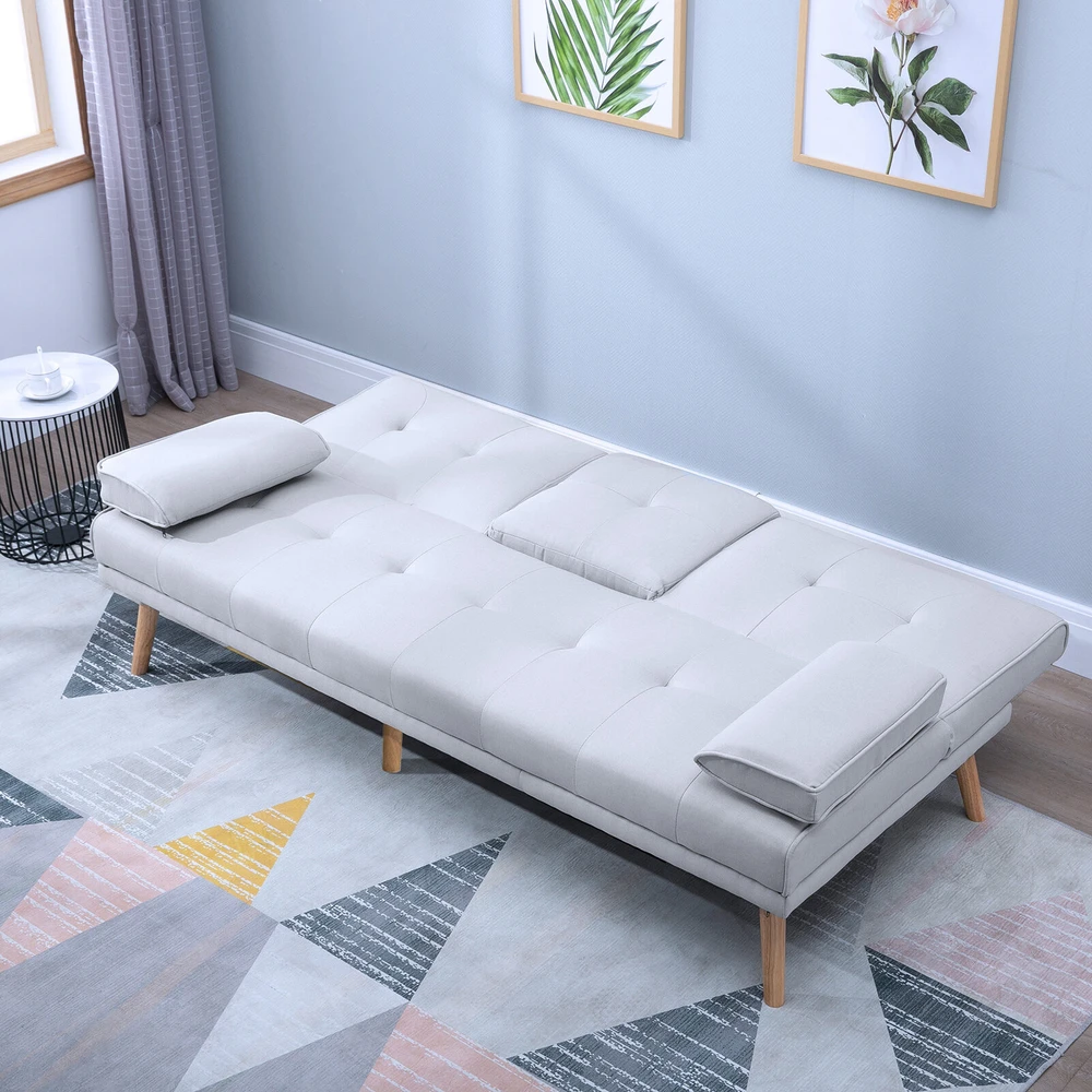 HOMCOM išskleidžiama sofa, patogi sofa-lova, 3 vietų, sofos lova, linas, šviesiai pilka, 181x77x72 cm