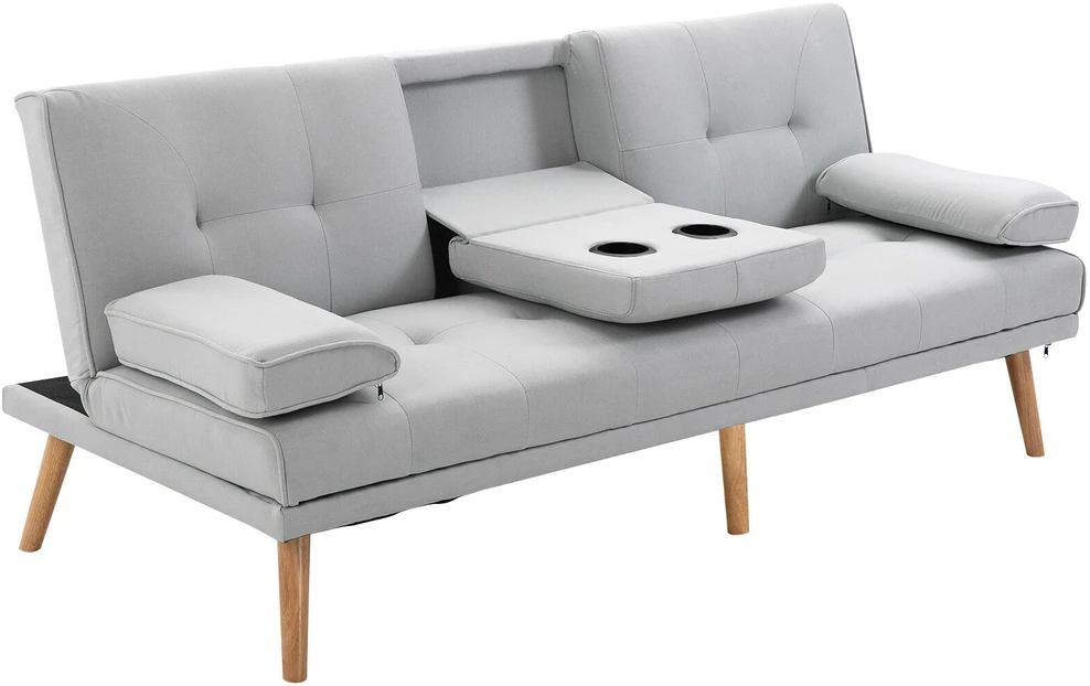 HOMCOM išskleidžiama sofa, patogi sofa-lova, 3 vietų, sofos lova, linas, šviesiai pilka, 181x77x72 cm