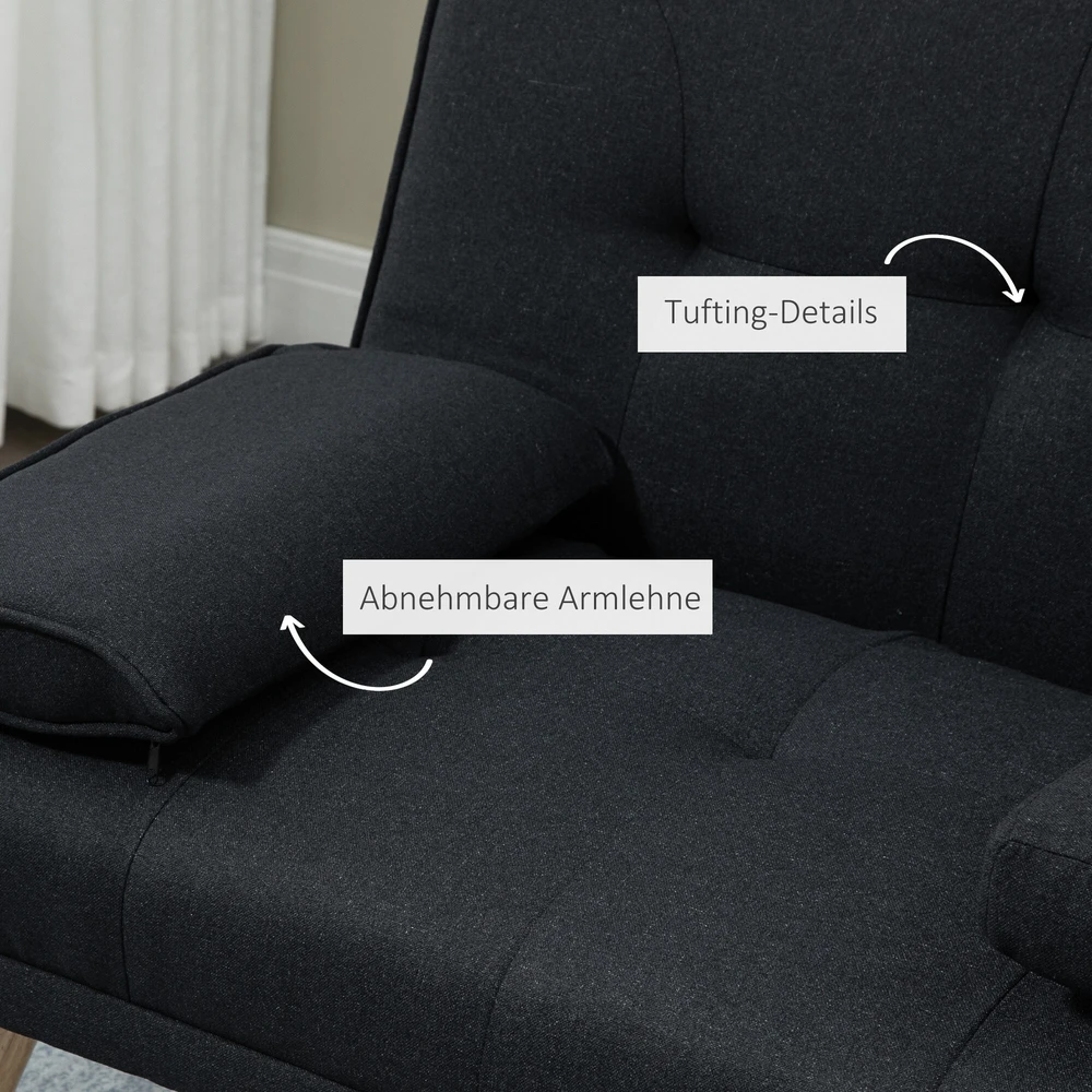 HOMCOM sofa-lova, 3 vietų išskleidžiama sofa su atlenkiamu staliuku, puodelių laikikliais, sofos lova su lino imitacijos audiniu, skandinaviško dizaino, išlaikanti iki 250 kg svorį, svetainei, pilka