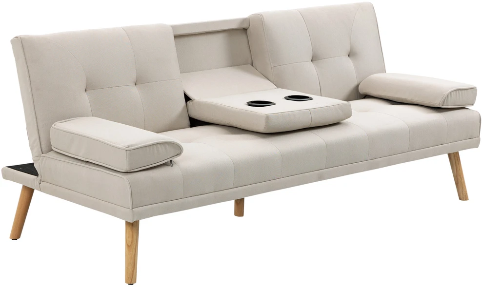 HOMCOM sofa-lova, 3 vietų sofa, sofa-lova su sulankstomu staliuku, audinio sofa su lino efektu, skandinaviško dizaino, išlaikanti iki 250 kg svorį