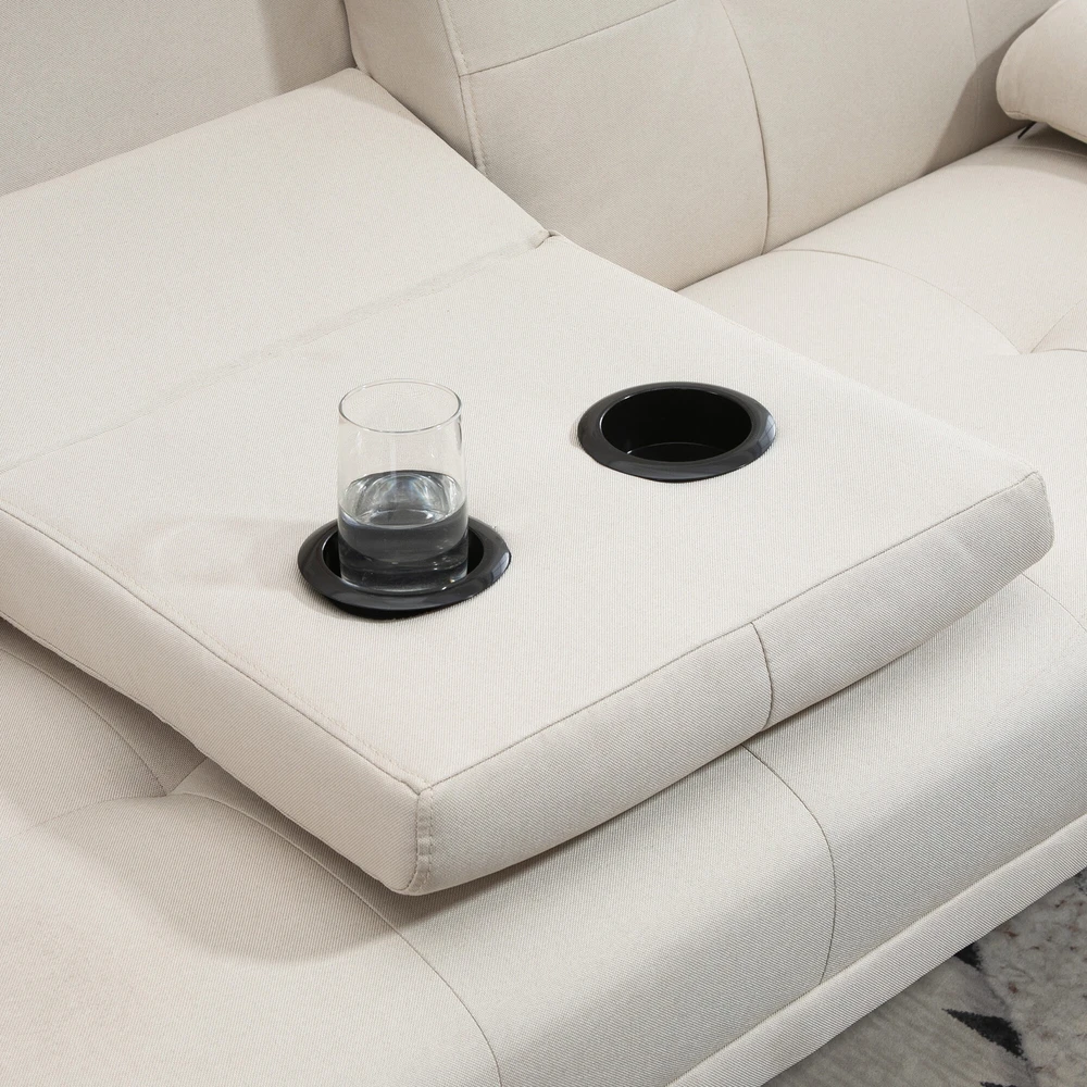 HOMCOM sofa-lova, 3 vietų sofa, sofa-lova su sulankstomu staliuku, audinio sofa su lino efektu, skandinaviško dizaino, išlaikanti iki 250 kg svorį