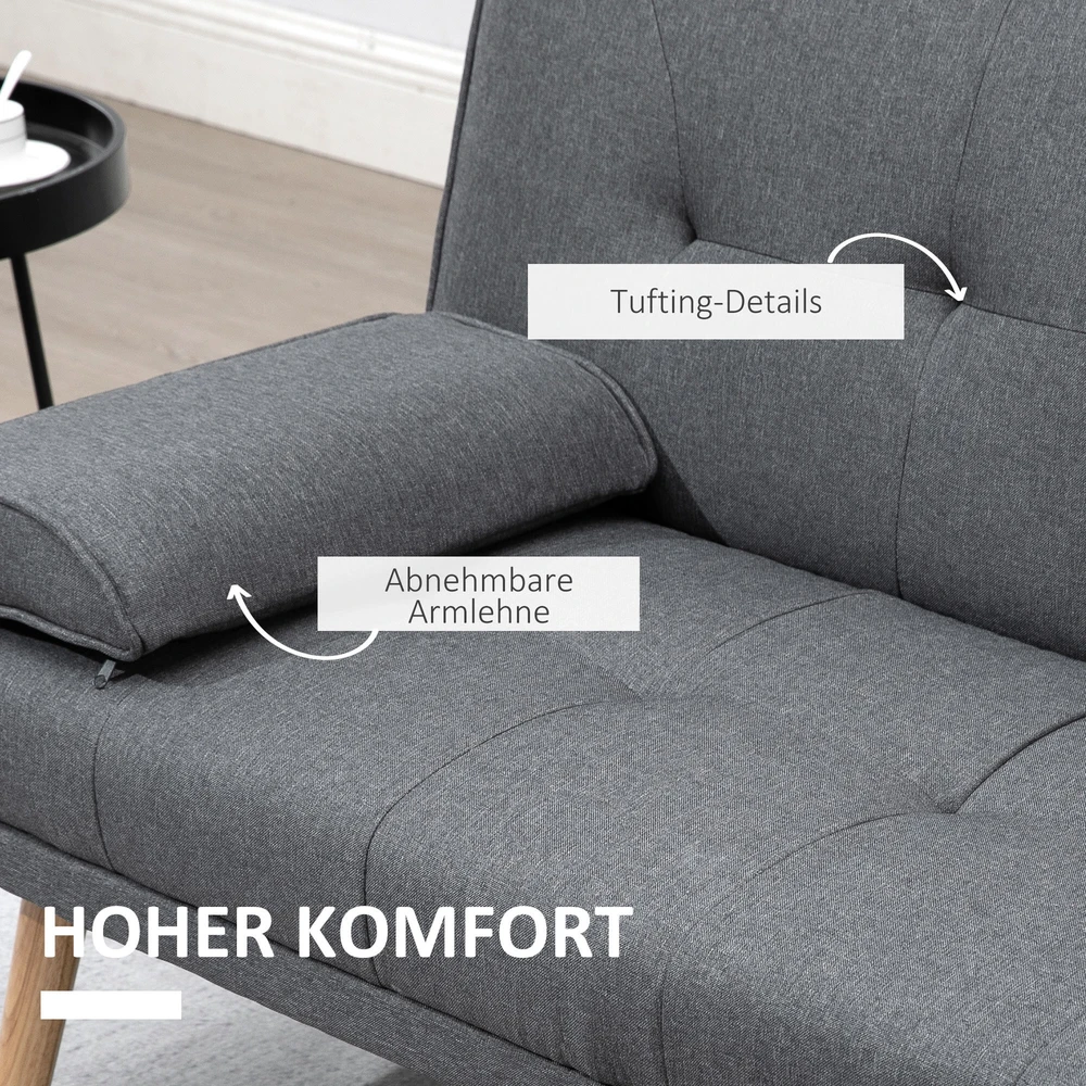 HOMCOM sofa lova, 3 vietų sofa, sofa-lova su atlenkiamu staliuku, puodelių laikikliu, skandinaviško dizaino, tamsiai pilka, iki 250 kg