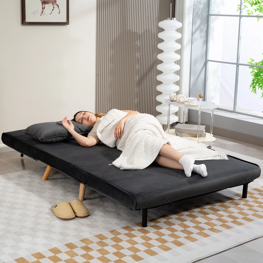 HOMCOM 2 vietne skalves sofa, sofa-lova, sofa-lova, transformuojama į lovą, reguliuojama atlošas, audinio apmušalas, metalinis rėmas, pilka
