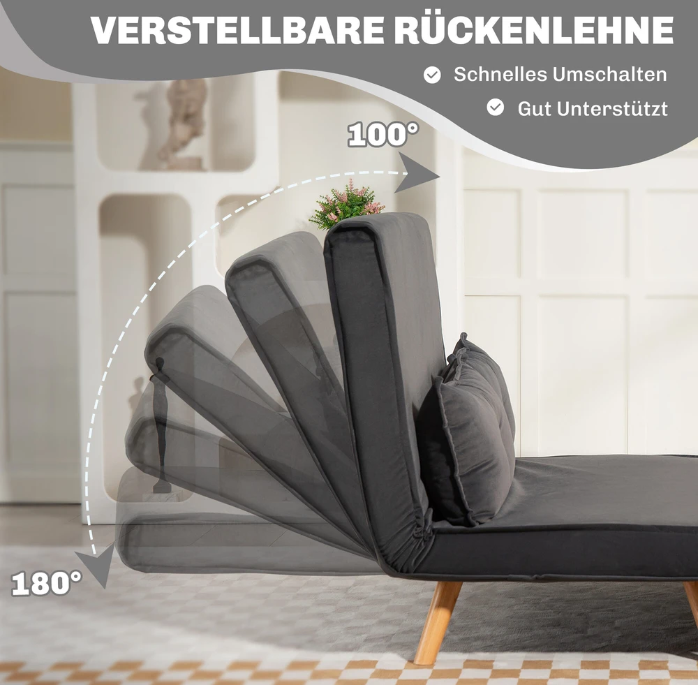 HOMCOM 2 vietne skalves sofa, sofa-lova, sofa-lova, transformuojama į lovą, reguliuojama atlošas, audinio apmušalas, metalinis rėmas, pilka