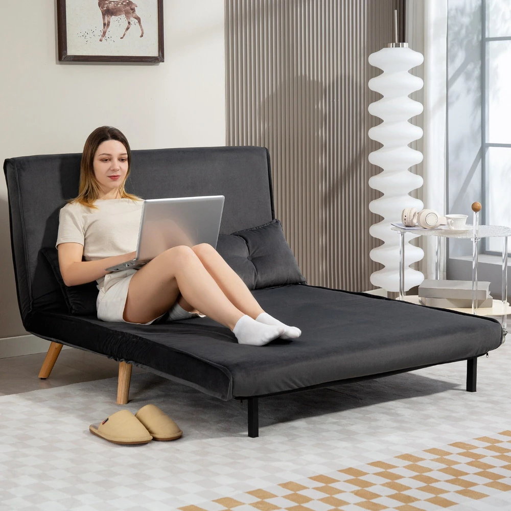 HOMCOM 2 vietne skalves sofa, sofa-lova, sofa-lova, transformuojama į lovą, reguliuojama atlošas, audinio apmušalas, metalinis rėmas, pilka