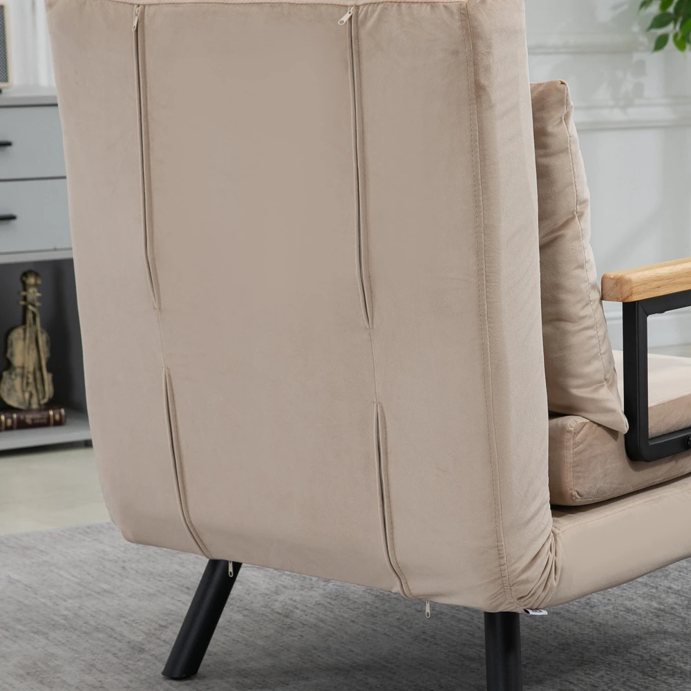 HOMCOM sofa lova, poilsio fotelis su miegamąja funkcija, svečių lova su aksomo išvaizda, nugaros pagalvėlė, paminkštinta sofa su reguliuojamu atlošu, smėlio spalvos, 63 x 73 x 81 cm