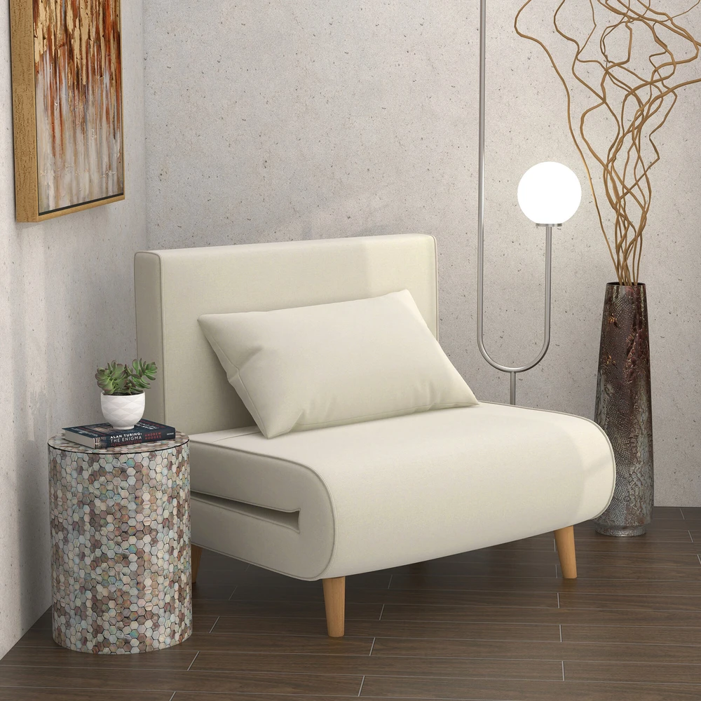 HOMCOM Sofa lova viengulė, sulankstoma sofa su reguliuojamu atlošu, šiaurietiška, lino imitacija