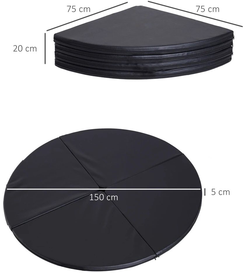 HOMCOM kilimėlis šokių stulpui, Ø 150cm, 5 cm storio, sulankstomas, apsauginis kilimėlis gimnastikai ir jogai, juodas