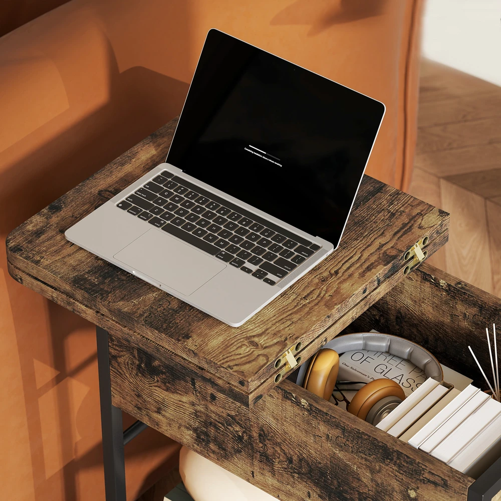 HOMCOM Pagalbinis staliukas Naktinis staliukas su elektros lizdu, 2 lentynomis, USB jungtimis, laikymo vieta 60 x 29,8 x 58,5 cm Ruda
