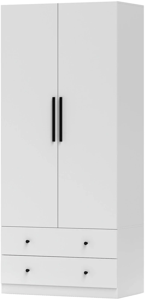 HOMCOM 2 durų universalus drabužių spinta su kabykla ir 2 stalčiais, miegamojo spinta, 79 x 43 x 180 cm, balta