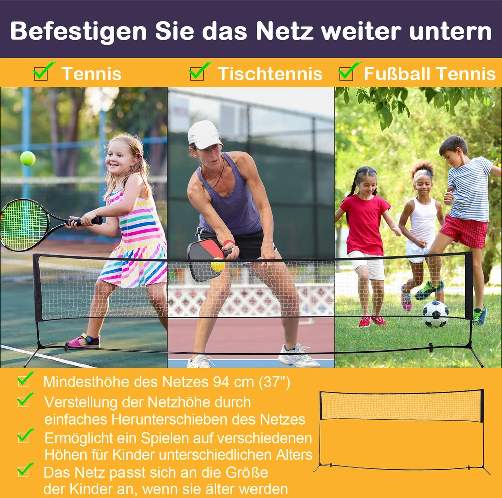 HOMCOM Badmintono tinklas Tinklinio ir teniso tinklas, nešiojamas, 2 aukščiai 94/158 cm, PE, 400x60 cm