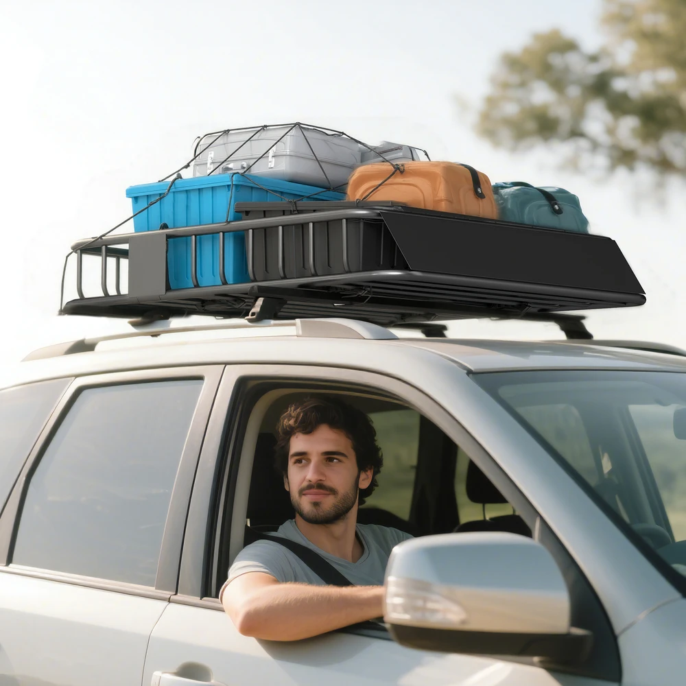 HOMCOM universalus stogo krepšys bagažinėms su apsauga nuo vėjo, plieno krovinių laikiklis, automobilinis stogo krepšys, keliamoji galia iki 90,7kg, stogo bagažinė visureigiams ir sunkvežimiams, 110,5 x 99,5 x 18,5 cm, juodas