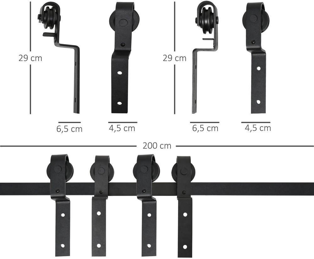 HOMCOM stumdomų durų sistema medinėms durims, bėgelis su 9 priedais, anglinis plienas, juoda