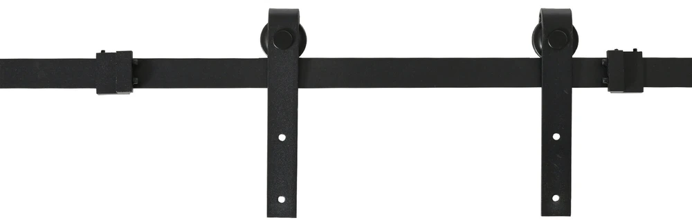 HOMCOM stumdomų durų sistema dviguboms medinėms durims, bėgelis su priedais, anglinis plienas, juoda, 183x0,6x18 cm