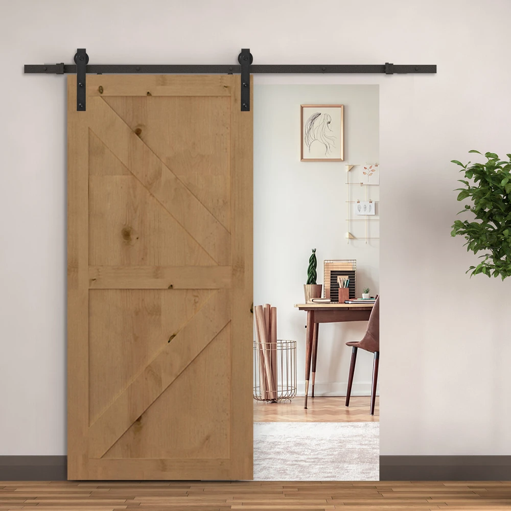"HOMCOM" Stumdomųjų durų montavimo rinkinys 200 cm, komplektas su bėgeliais, ritinėliais, bėgių ribotuvu, grindų blokeliu, durų varžtų rinkiniu, anglinio plieno stumdomųjų durų sistema, juoda