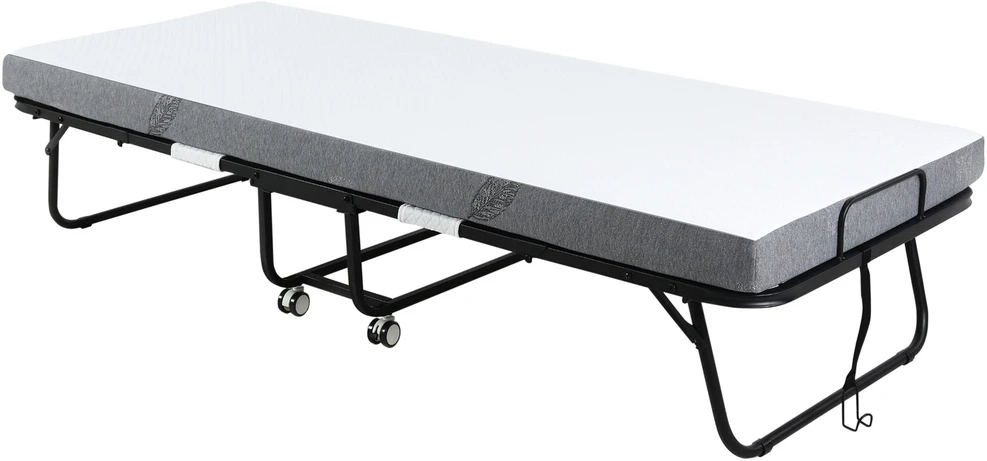 HOMCOM svečių lova sulankstoma lova su ratukais, plienas+putos, balta+juoda, 200x75x42,5cm