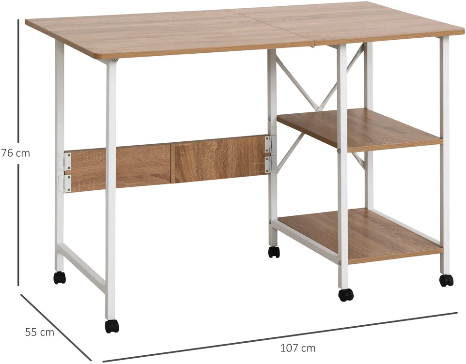"HOMCOM" sulankstomas stalas Mobilus stalas ant ratukų, šoninis stalas, MDF, natūralus, 107x55x76cm