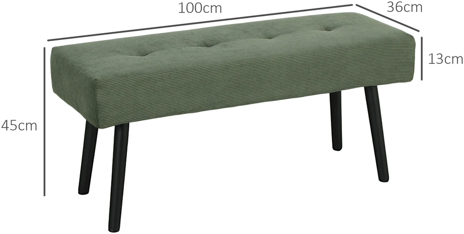 HOMCOM suoliukas su gofruoto audinio apmušalais, kuoduotas lovos suoliukas su metalinėmis kojelėmis, batų suoliukas prieškambario baldas miegamajam, svetainei, prieškambariui 100 x 36 x 45 cm žalias