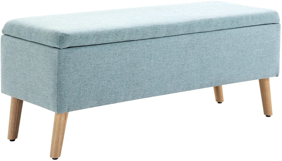 HOMCOM suoliukas šviesiai žalios spalvos, minkštasuolis su daiktadėže, liną primenantis poliesteris, kaučiukmedis, skandinaviškas dizainas, 110x39x45 cm