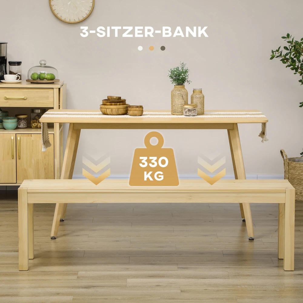 Homcom 3 vietų medinis kaimiško stiliaus suolas, virtuvinis suolas 330 kg