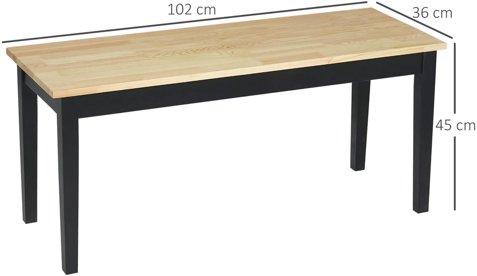 HOMCOM 2 vietų suoliukas, medinis suoliukas, virtuvės suoliukas, svetainės suoliukas, iki 220 kg, pušies mediena, natūralus, 102x36x45 cm