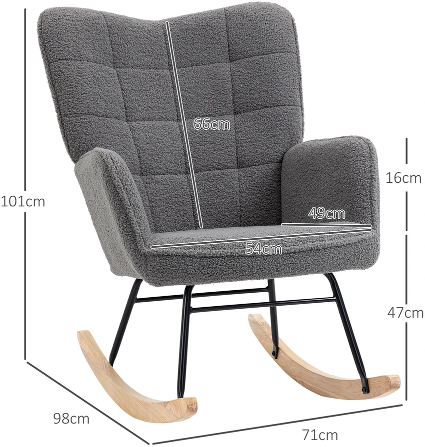 HOMCOM supamasis krėslas, akcentinis krėslas, poilsio kėdė su berber vilnos audiniu, miegamajam, iki 120 kg, tamsiai pilka, 71x92x101 cm