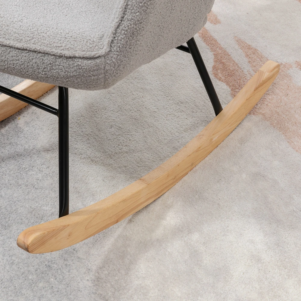 HOMCOM supamasis krėslas, krėslas-supynės, akcentinis krėslas, svetainės krėslas, poilsio krėslas, apkrova iki 120 kg, berberų vilna, šviesiai pilkas, 71 x 92 x 101 cm