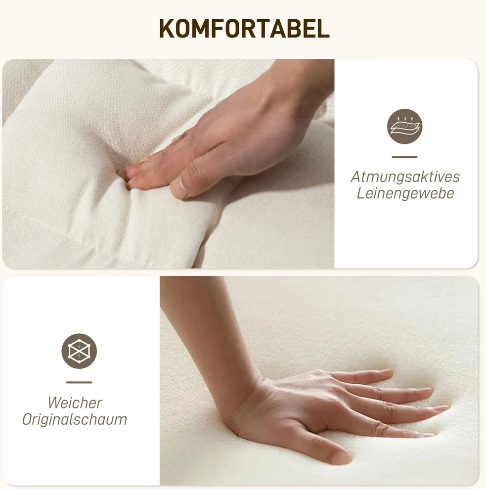 HOMCOM supamasis krėslas su atlošu, kojų atrama, poilsio krėslas su lino imitacija, fotelis, skaitymo kėdė svetainei, miegamajam, balkonui, kreminės baltos spalvos